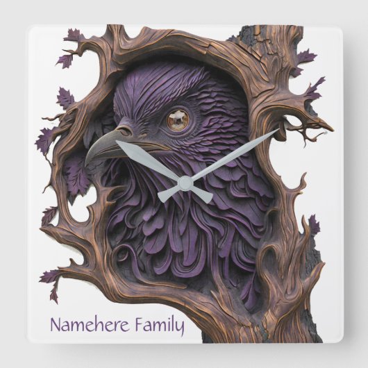 Creëer Uw Eigen 3D Faux Bois Gesneden Black Raven Vierkante Klok (Voorkant)