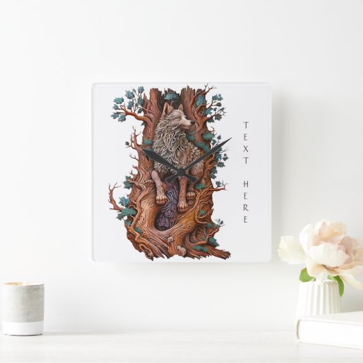 Creëer Uw Eigen 3D Faux Bois Gesneden Houten Wolf Vierkante Klok (Huis)