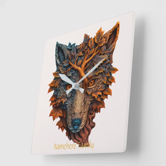 Creëer Uw Eigen 3D Faux Bois Gesneden Wolf Hoofd Vierkante Klok (Hoek)