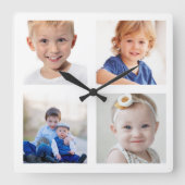 Creëer Uw eigen 4 familie Foto Collage Kinderen Vierkante Klok (Voorkant)