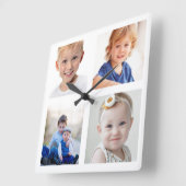 Creëer Uw eigen 4 familie Foto Collage Kinderen Vierkante Klok (Hoek)