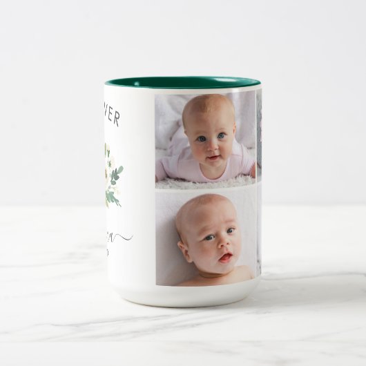 Creëer uw eigen 4 foto beste ooit oma Bloemen Tweekleurige Koffiemok (Center)