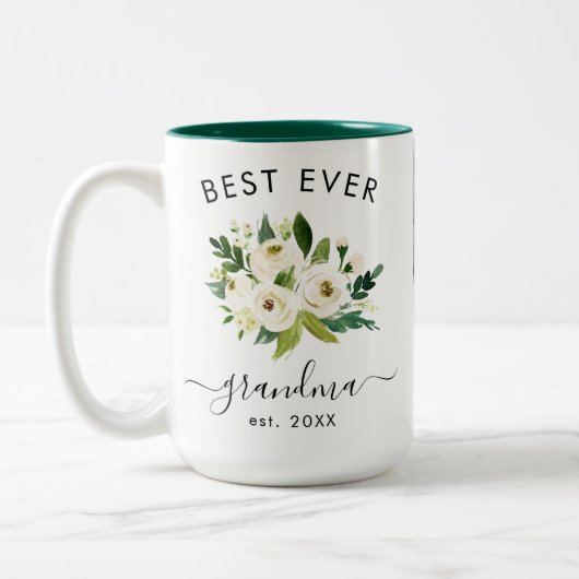 Creëer uw eigen 4 foto beste ooit oma Bloemen Tweekleurige Koffiemok (Links)