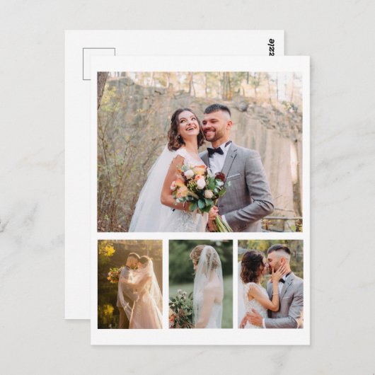 Creëer Uw eigen 4 foto bruiloft collage Briefkaart (Voorkant / Achterkant)