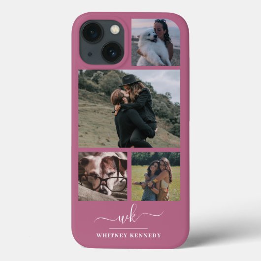 Creëer Uw eigen 4 Foto Collage Pink Monogram Case-Mate iPhone Case (Achterkant)