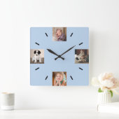 Creëer Uw eigen 4 Foto modern lichtblauw Vierkante Klok (Huis)