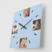 Creëer Uw eigen 4 Foto modern lichtblauw Vierkante Klok (Hoek)