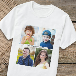 Creëer Uw eigen 4 Fotocollage familienaam T-shirt