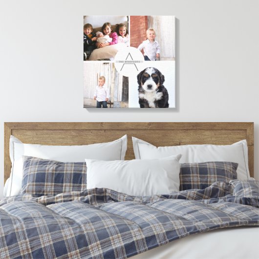 Creëer Uw Eigen 4 Fotocollage Monogram Canvas Afdruk (Insitu (Slaapkamer))