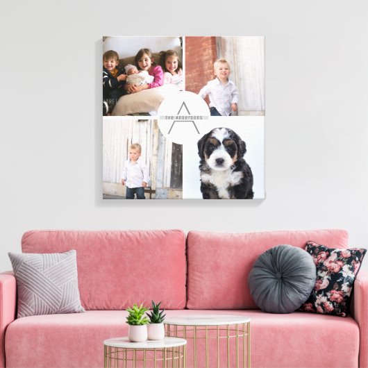 Creëer Uw Eigen 4 Fotocollage Monogram Canvas Afdruk (Insitu (Woonkamer))
