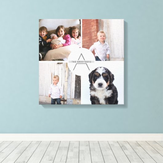 Creëer Uw Eigen 4 Fotocollage Monogram Canvas Afdruk (Insitu (Houten vloer))