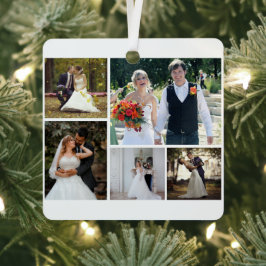 Creëer Uw eigen 5 foto bruiloft collage Metalen Ornament