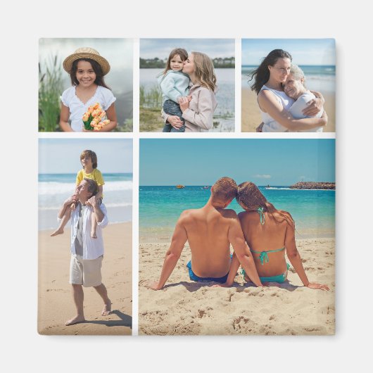 Creëer Uw eigen 5 Foto-Collage bewerkbare kleur Magneet (Voorkant)