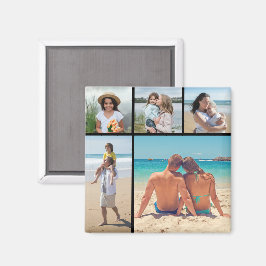 Creëer Uw eigen 5 Foto-Collage bewerkbare kleur Magneet