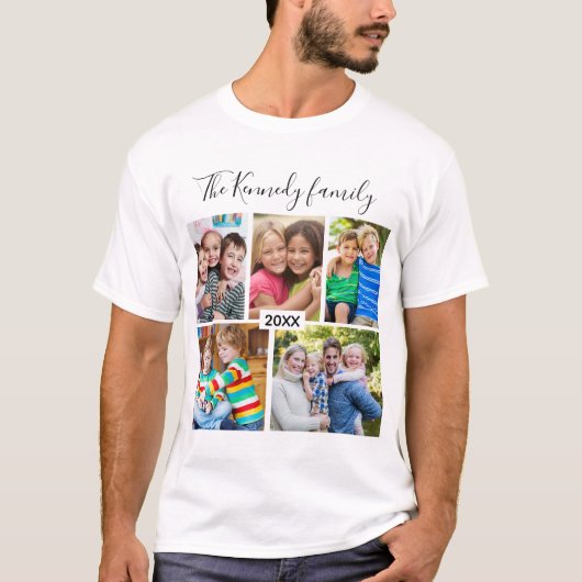 Creëer uw eigen 5 foto collage familie vakantie t-shirt (Voorkant)