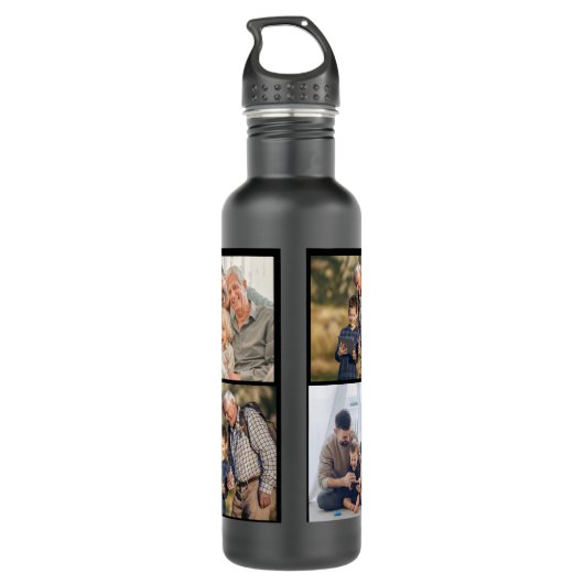 Creëer Uw eigen 5 Foto Collage Kinder Familienaam  Waterfles (Achterkant)