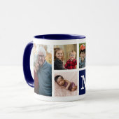 Creëer Uw Eigen 5 Foto Collage Monogrammed Blauw Mok (Voorkant links)
