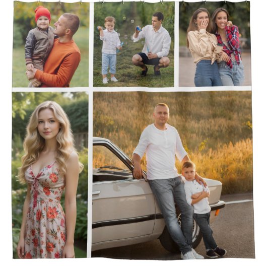 Creëer Uw eigen 5 Fotocollage Douchegordijn (Voorkant)