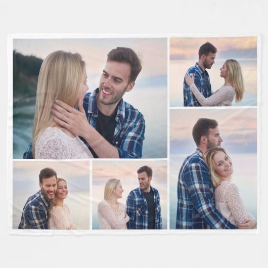 Creëer Uw eigen 5 Fotocollage Fleece Deken (Voorkant (Horizontaal))