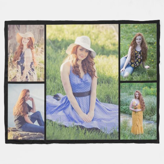Creëer Uw eigen 5 Fotocollage Fleece Deken (Voorkant (Horizontaal))
