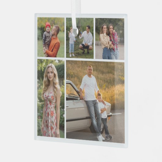 Creëer Uw eigen 5 Fotocollage Glas Ornament (Voorkant links)