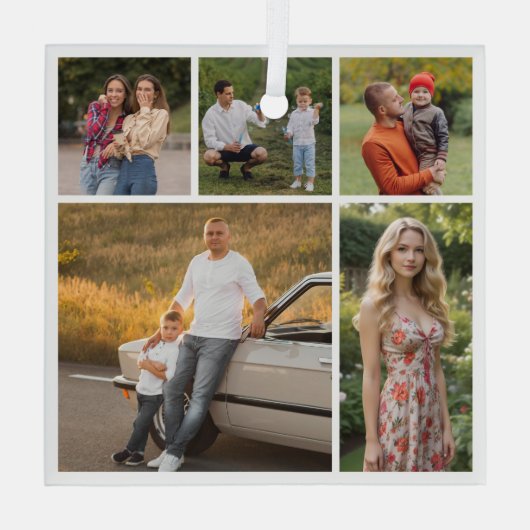 Creëer Uw eigen 5 Fotocollage Glas Ornament (Achterkant)