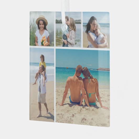 Creëer Uw eigen 5 Fotocollage Glas Ornament (Voorkant links)