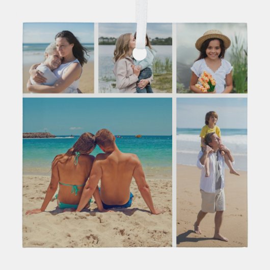 Creëer Uw eigen 5 Fotocollage Glas Ornament (Achterkant)