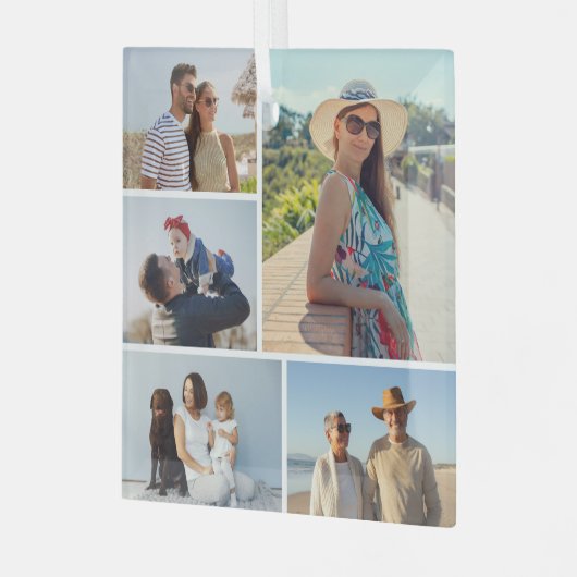 Creëer Uw eigen 5 Fotocollage Glas Ornament (Voorkant links)