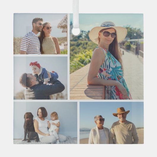 Creëer Uw eigen 5 Fotocollage Glas Ornament (Voorkant)