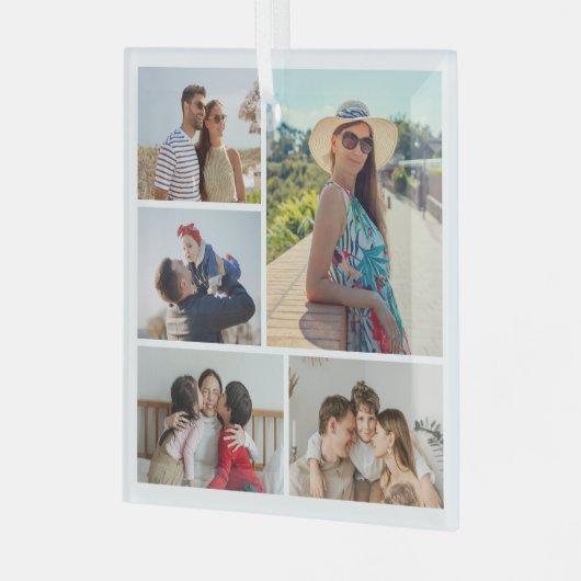 Creëer Uw eigen 5 Fotocollage Glas Ornament (Voorkant links)