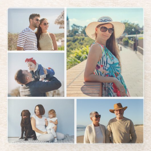 Creëer Uw eigen 5 Fotocollage Glazen Onderzetter (Voorkant)