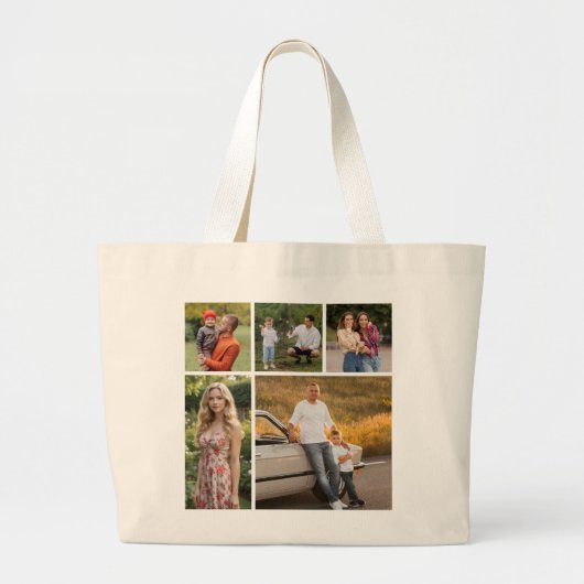Creëer Uw eigen 5 Fotocollage Grote Tote Bag (Voorkant)