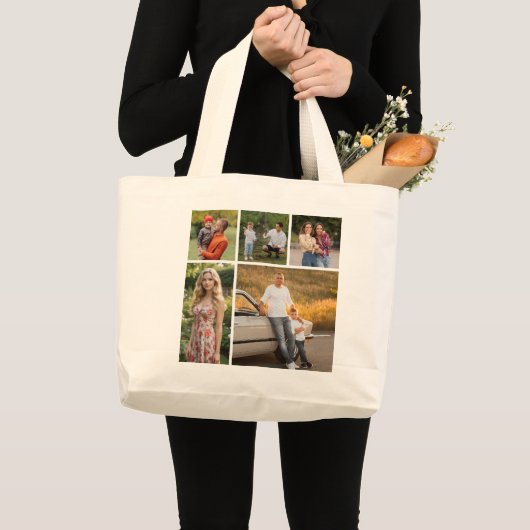 Creëer Uw eigen 5 Fotocollage Grote Tote Bag (Voorkant (product))
