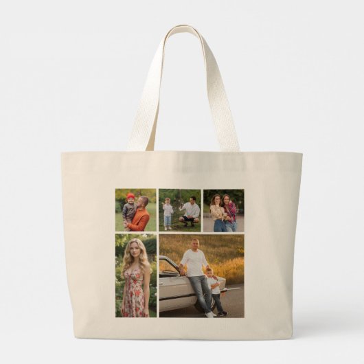 Creëer Uw eigen 5 Fotocollage Grote Tote Bag (Achterkant)