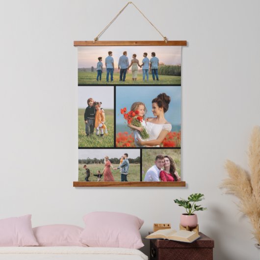 Creëer Uw eigen 5 Fotocollage Hangend Wandkleed (Slaapkamer)