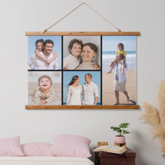 Creëer Uw eigen 5 Fotocollage Hangend Wandkleed (Slaapkamer)