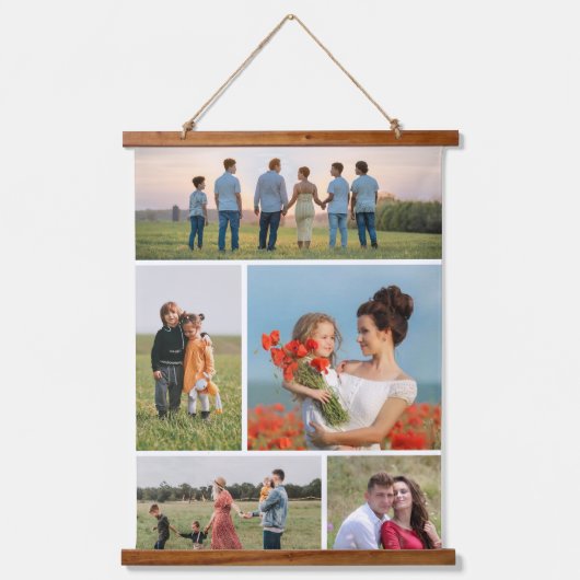 Creëer Uw eigen 5 Fotocollage Hangend Wandkleed (Voorkant)
