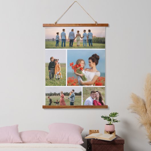 Creëer Uw eigen 5 Fotocollage Hangend Wandkleed (Slaapkamer)