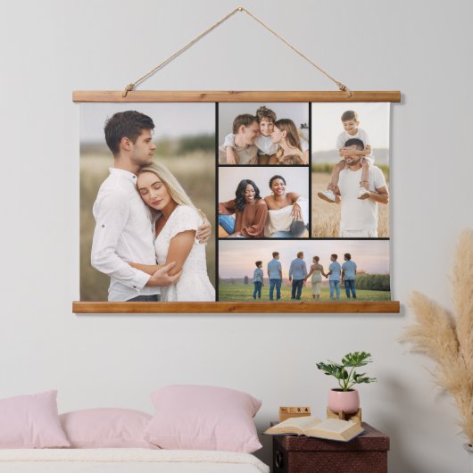 Creëer Uw eigen 5 Fotocollage Hangend Wandkleed (Slaapkamer)