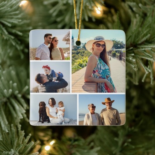 Creëer Uw eigen 5 Fotocollage Keramisch Ornament (Boom)