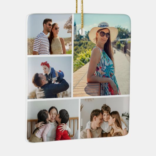 Creëer Uw eigen 5 Fotocollage Keramisch Ornament (Rechts)