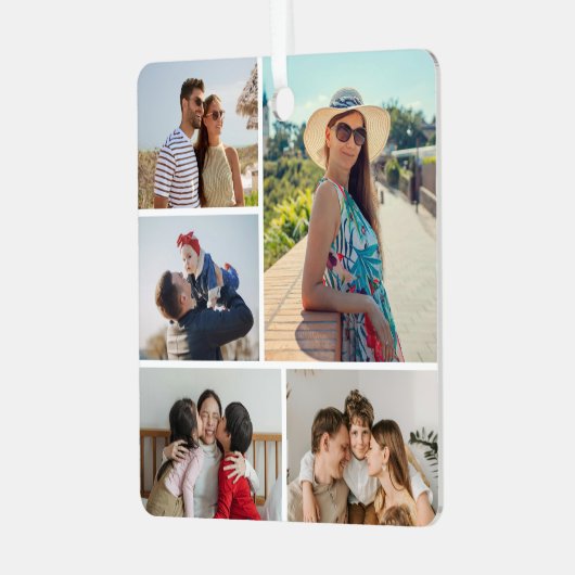 Creëer Uw eigen 5 Fotocollage Metalen Ornament (Voorkant links)