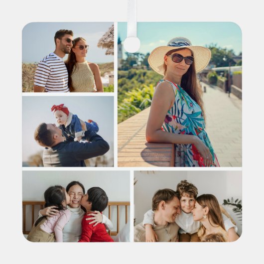 Creëer Uw eigen 5 Fotocollage Metalen Ornament (Voorkant)