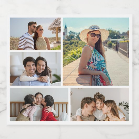 Creëer Uw eigen 5 Fotocollage Sparkling Wijnetiket (Enkel label)