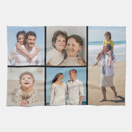 Creëer Uw eigen 5 Fotocollage Theedoek (Horizontaal)