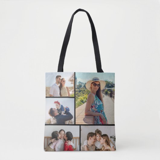Creëer Uw eigen 5 Fotocollage Tote Bag (Voorkant)