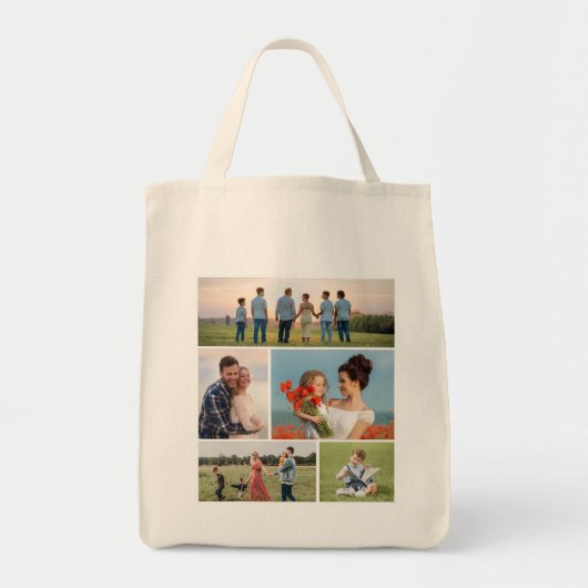 Creëer Uw eigen 5 Fotocollage Tote Bag (Voorkant)