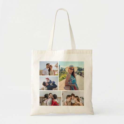 Creëer Uw eigen 5 Fotocollage Tote Bag (Voorkant)