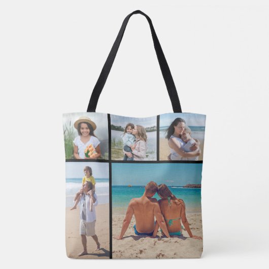 Creëer Uw eigen 5 Fotocollage Tote Bag (Achterkant)